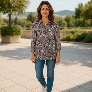 New Fashion Union Womens Medium Paisley Long Sleeve Tunic Boho Hippie Blouse Top